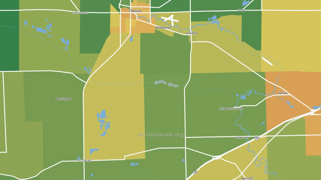 Shiawassee County, MI Map of Murder Rates