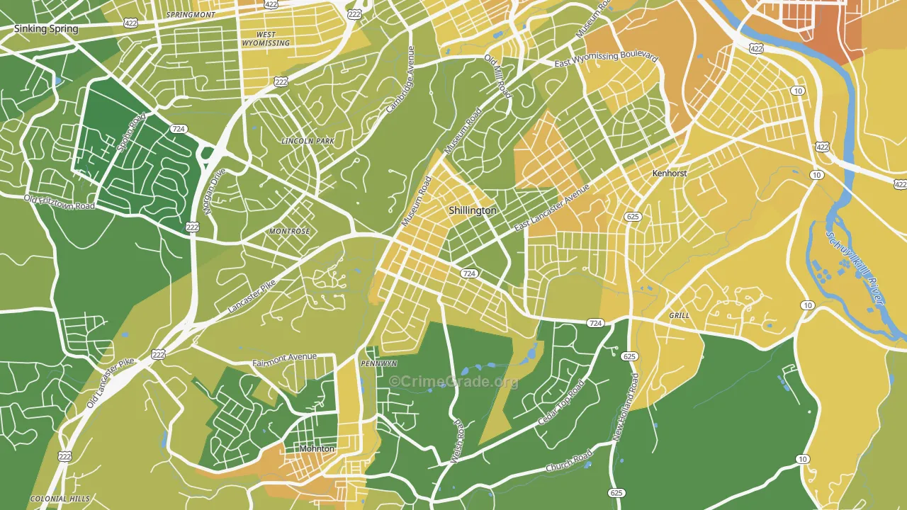 Shillington, PA Map of Murder Rates