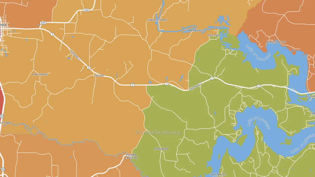 Shiloh, LA Map of Murder Rates