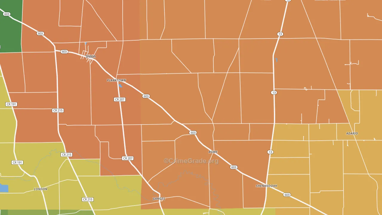 Shiloh, OH Map of Murder Rates