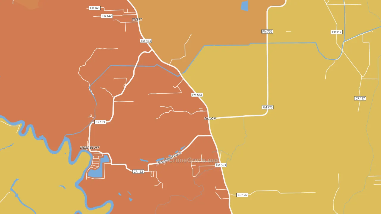 Shiloh, TX Map of Murder Rates