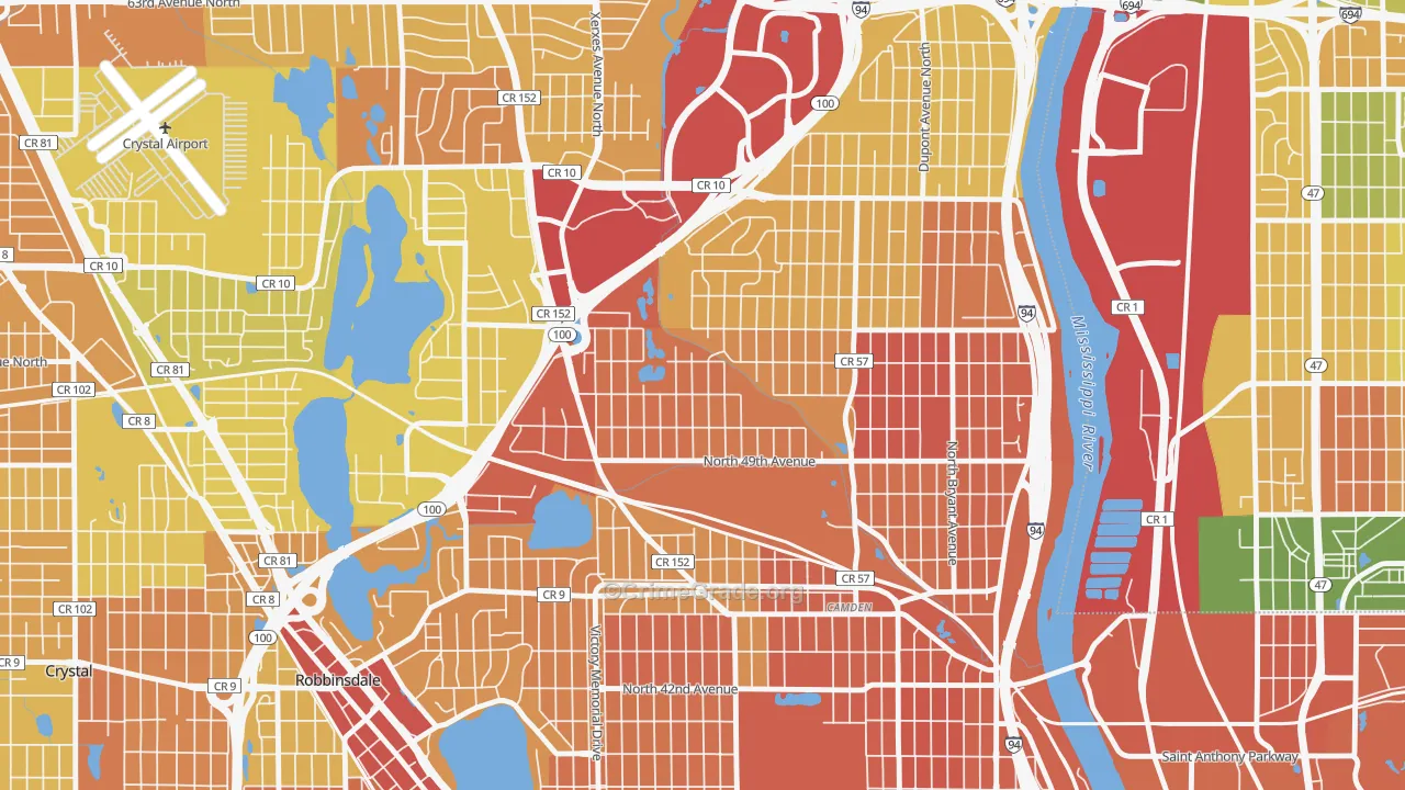 Shingle Creek, Minneapolis, MN Map of Murder Rates