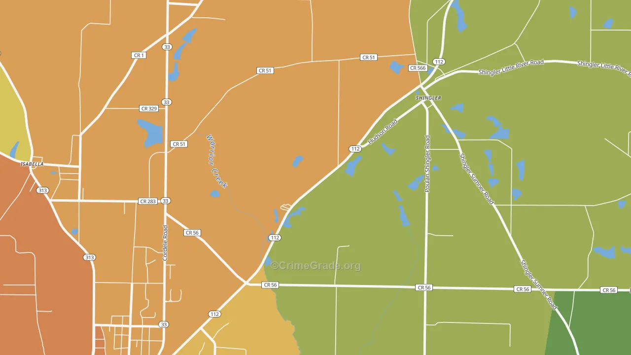 Shingler, GA Map of Murder Rates