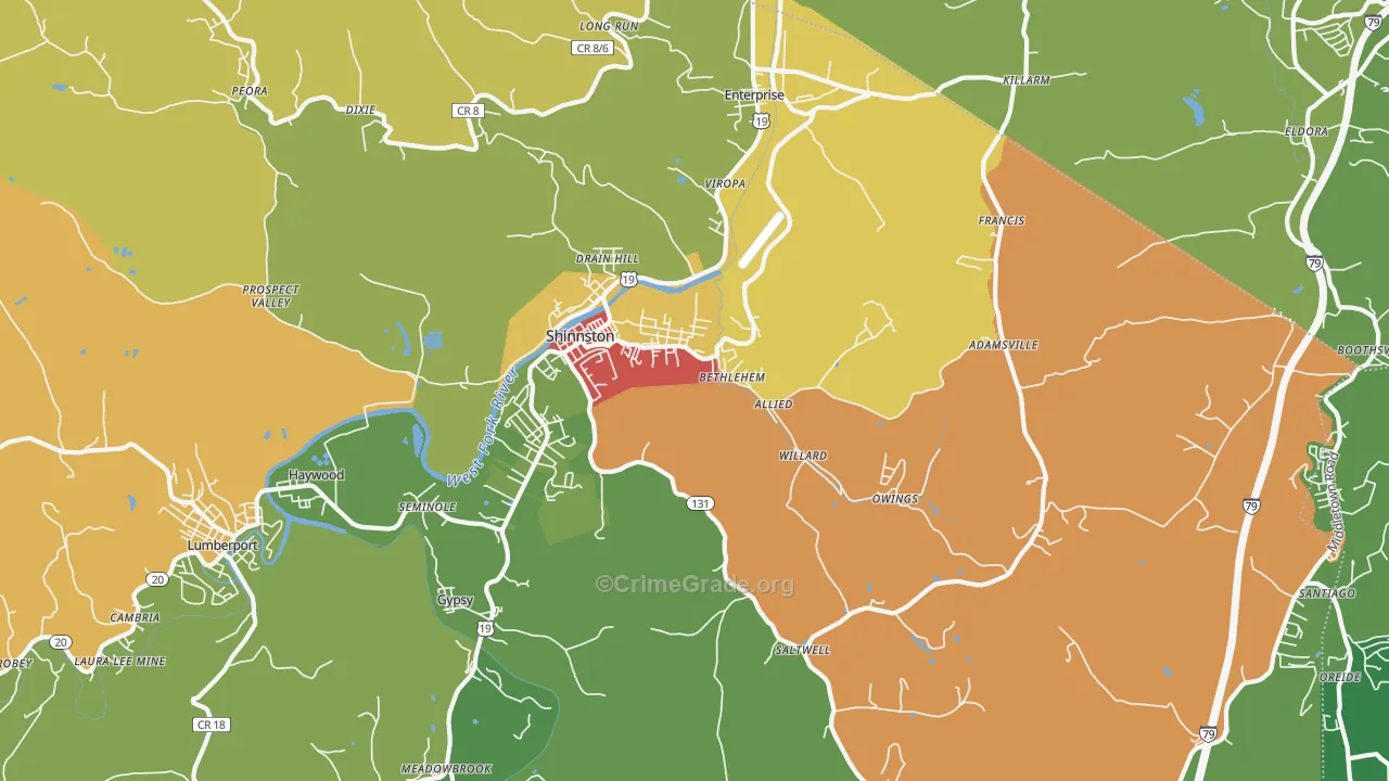 Shinnston, WV Map of Murder Rates