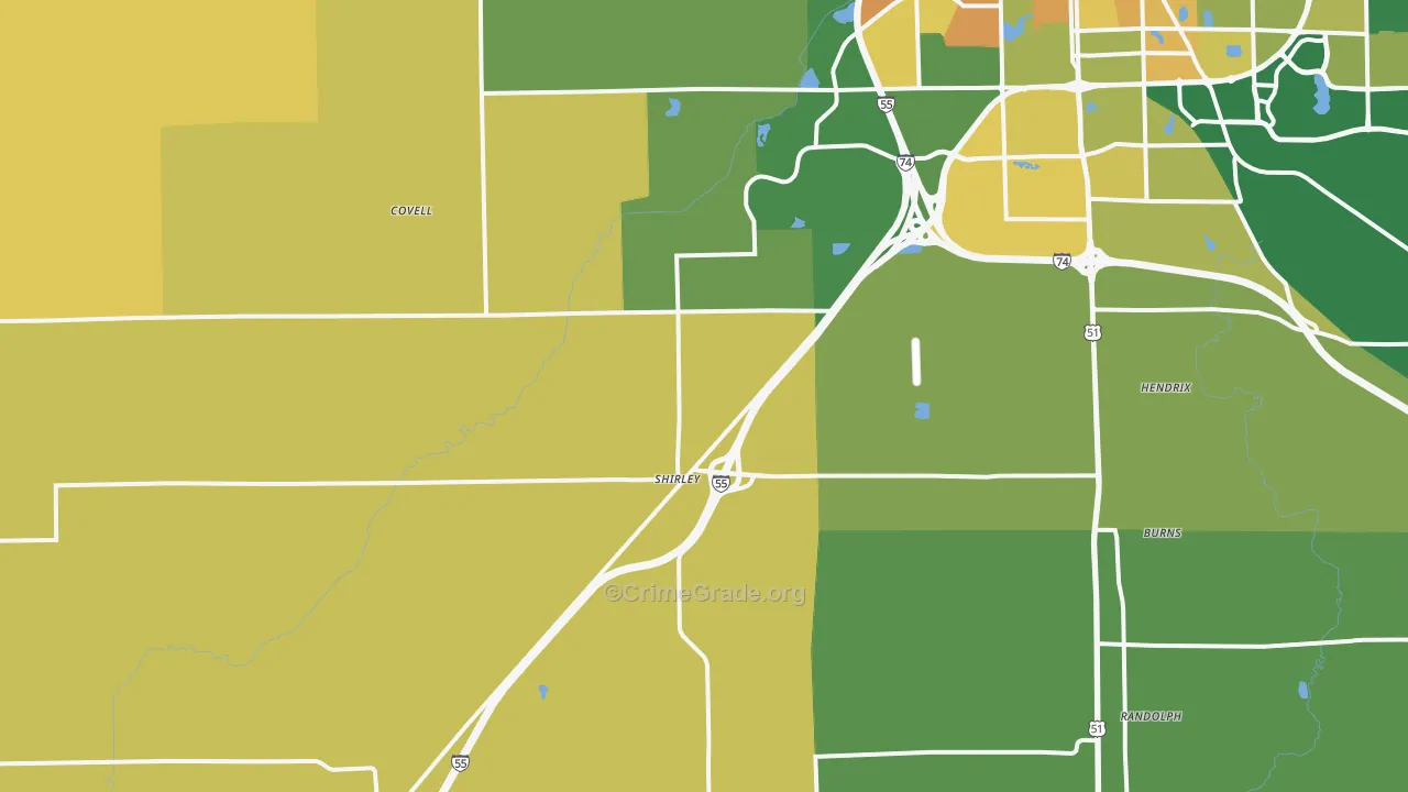 Shirley, IL Map of Murder Rates
