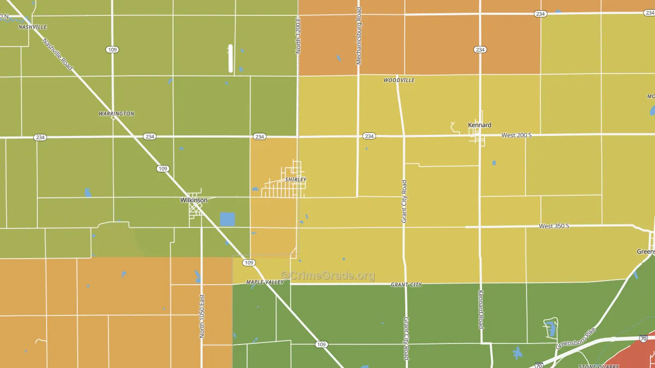 Shirley, IN Map of Murder Rates