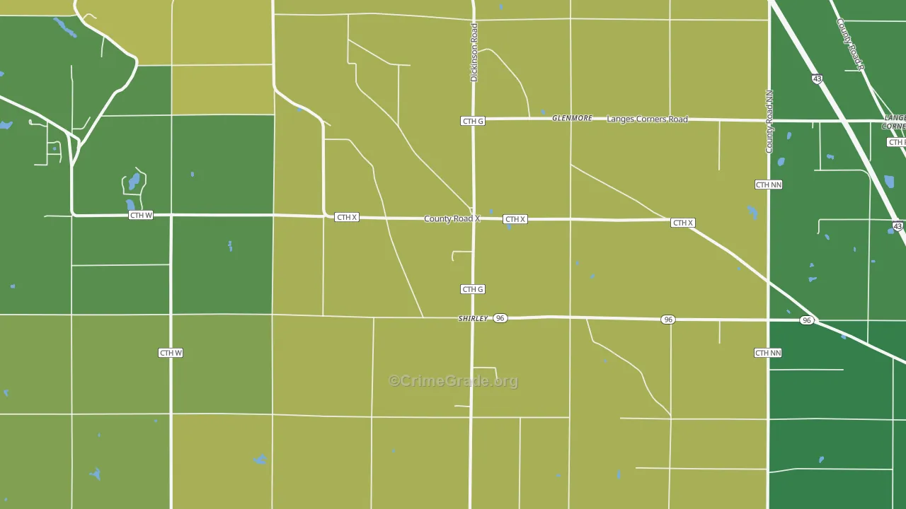 Shirley, WI Map of Murder Rates