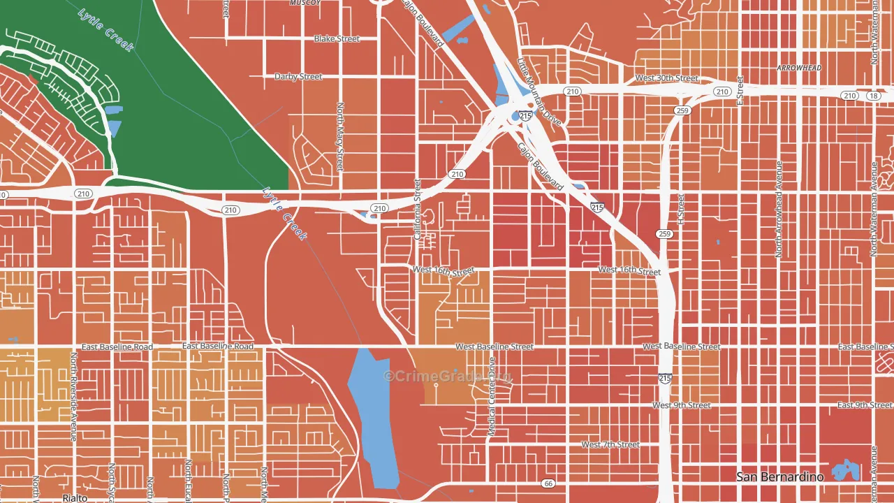 Shirrells, San Bernardino, CA Map of Murder Rates