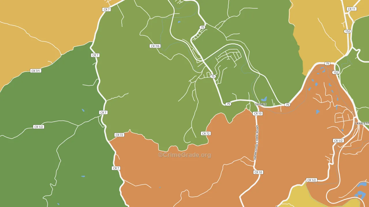 Shoals, WV Map of Murder Rates