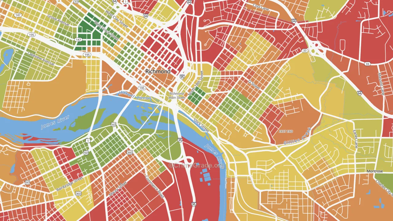 Shockoe Bottom, Richmond, VA Map of Murder Rates