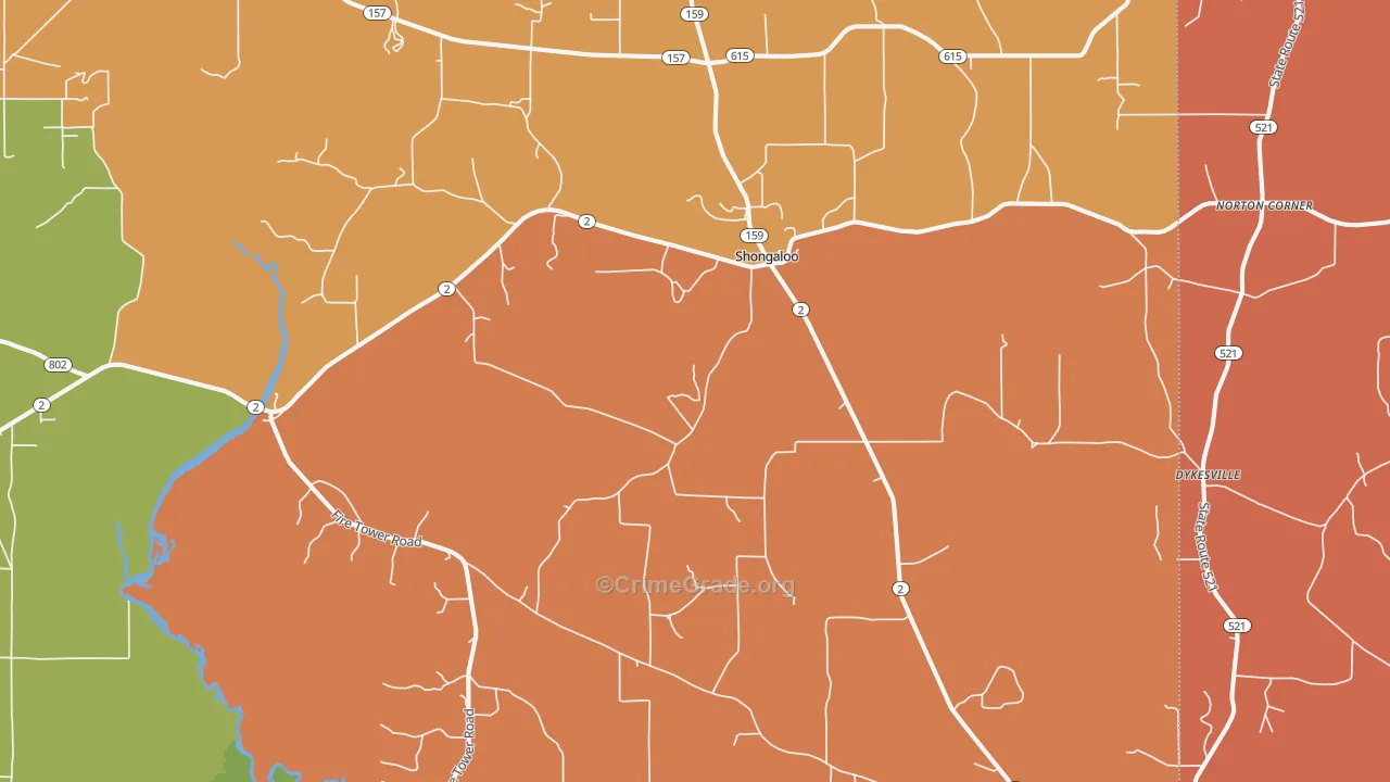 Shongaloo, LA Map of Murder Rates