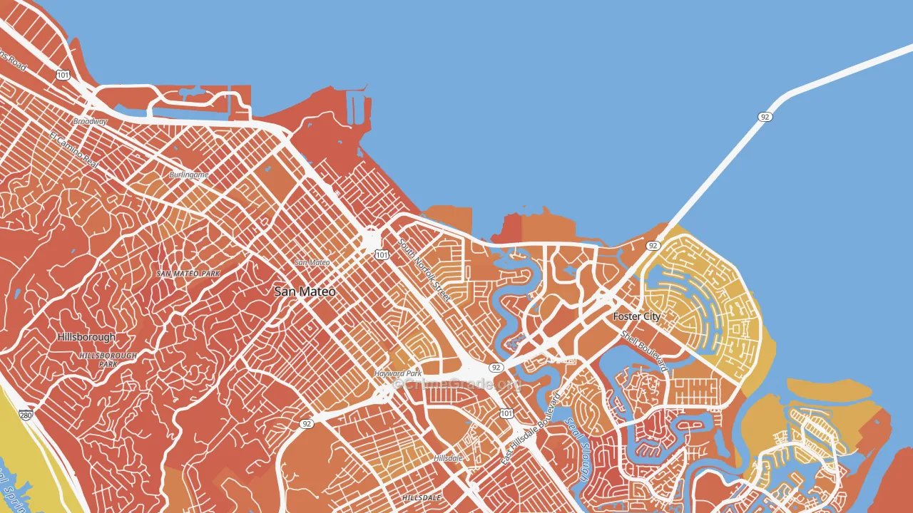 Shoreview, San Mateo, CA Map of Murder Rates