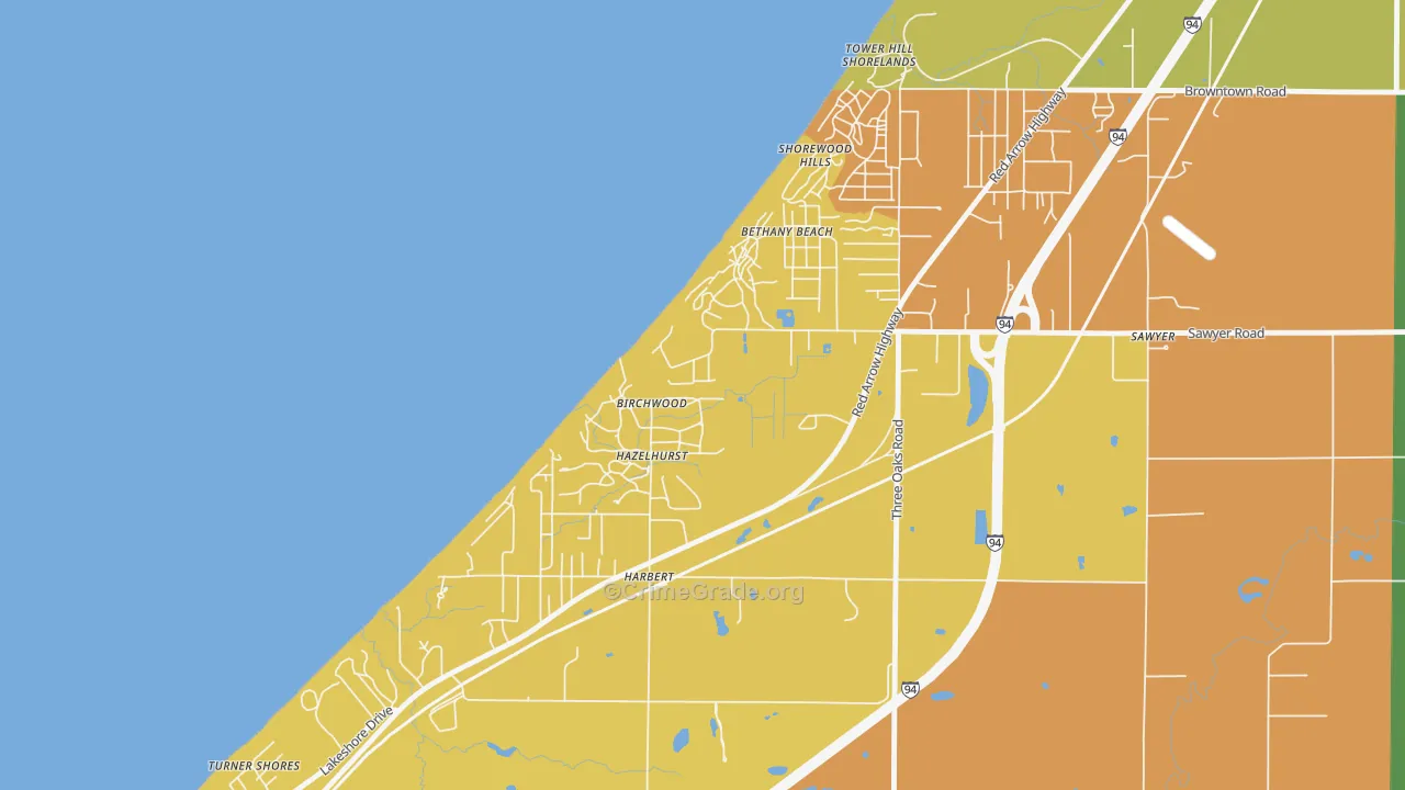 Shorewood-Tower Hills-Harbert, MI Map of Murder Rates
