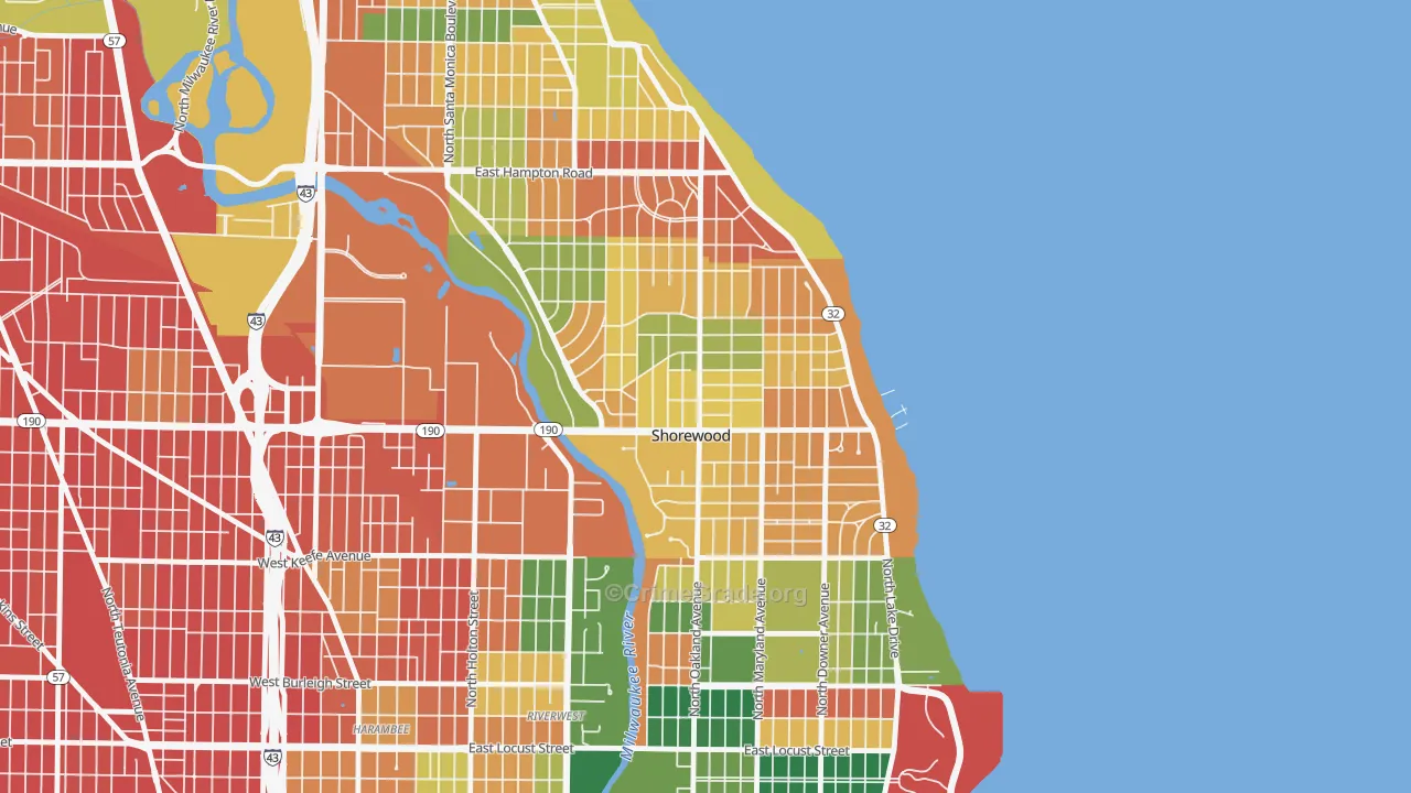 Shorewood, WI Map of Murder Rates