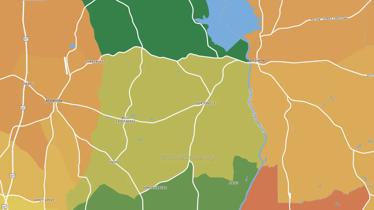 Shorterville, AL Map of Murder Rates