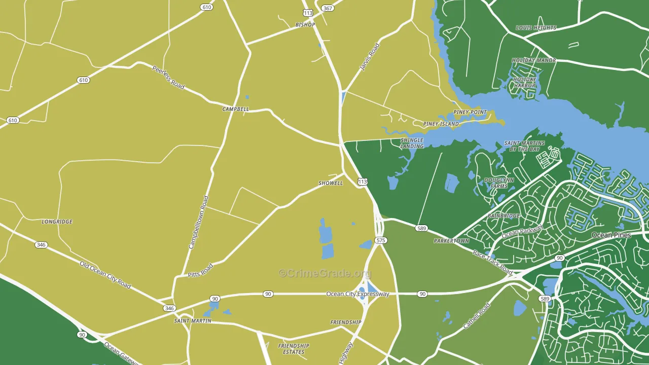 Showell, MD Map of Murder Rates