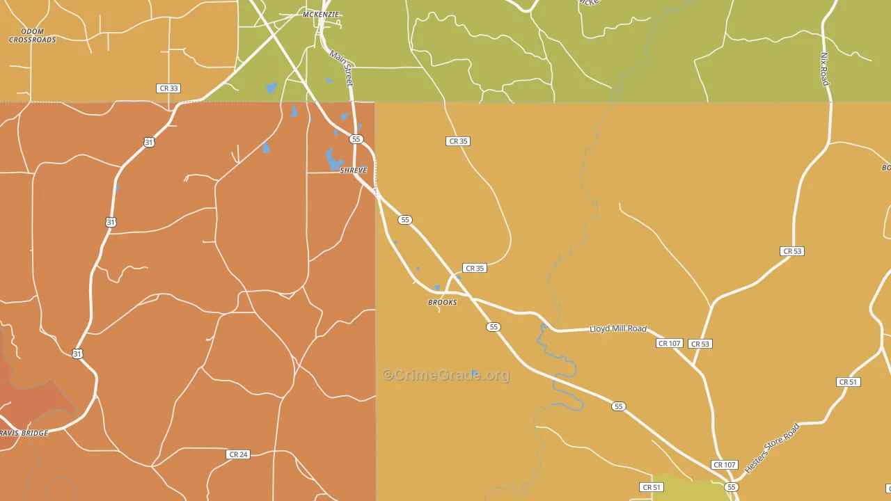 Shreve, AL Map of Murder Rates