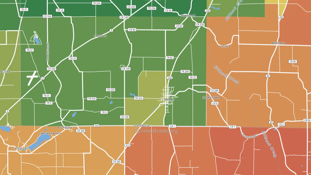 Shreve, OH Map of Murder Rates