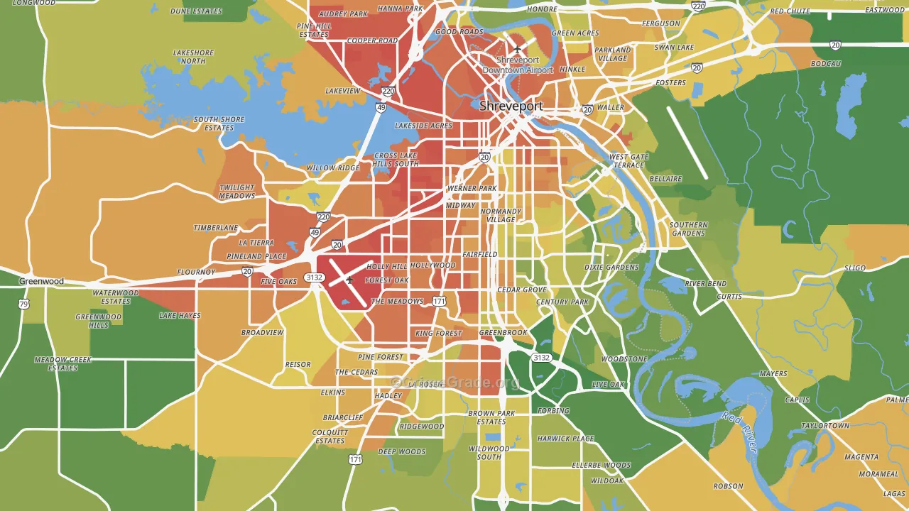 Shreveport, LA Map of Murder Rates