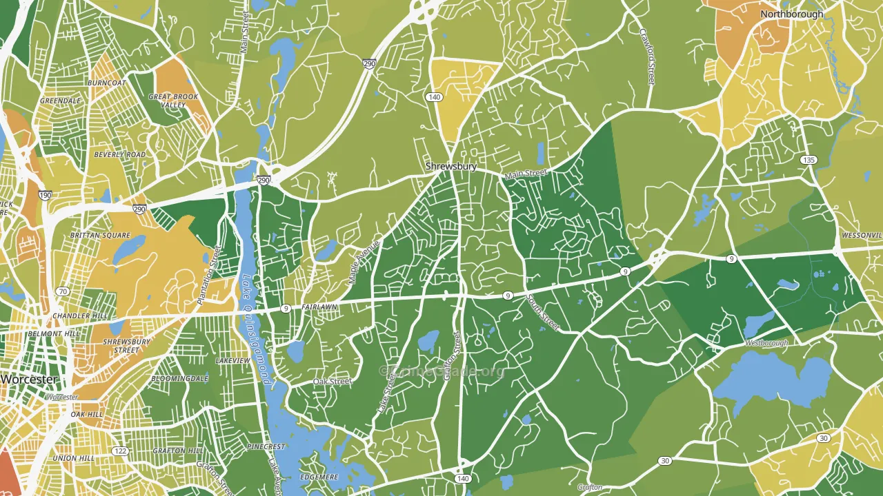 Shrewsbury, MA Map of Murder Rates