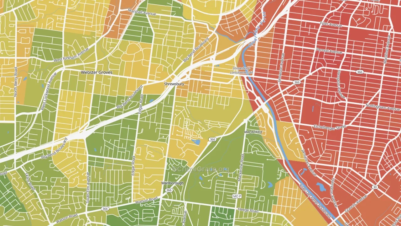 Shrewsbury, MO Map of Murder Rates