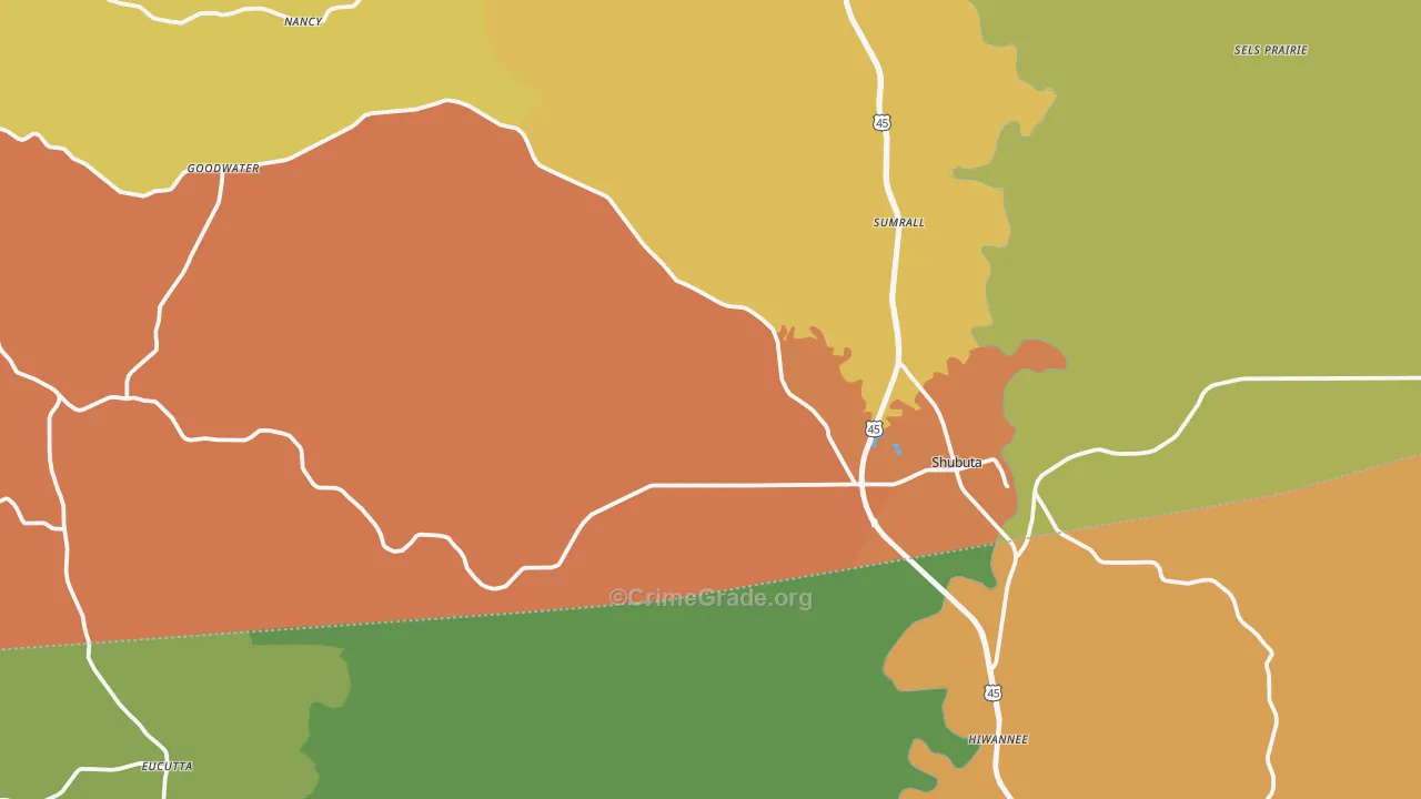 Shubuta, MS Map of Murder Rates