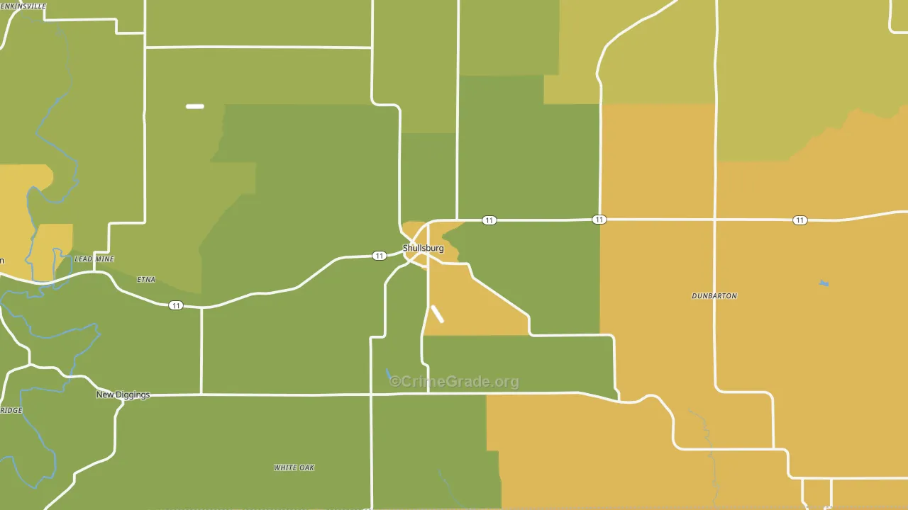 Shullsburg, WI Map of Murder Rates