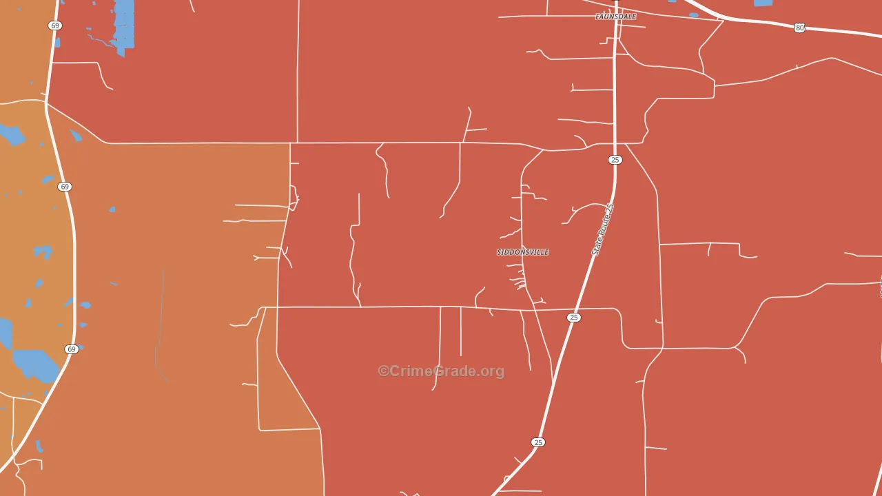 Siddonsville, AL Map of Murder Rates