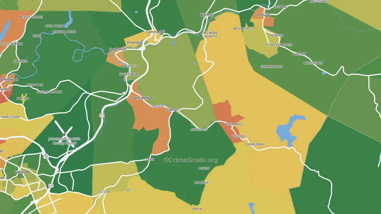 Sidman, PA Map of Murder Rates