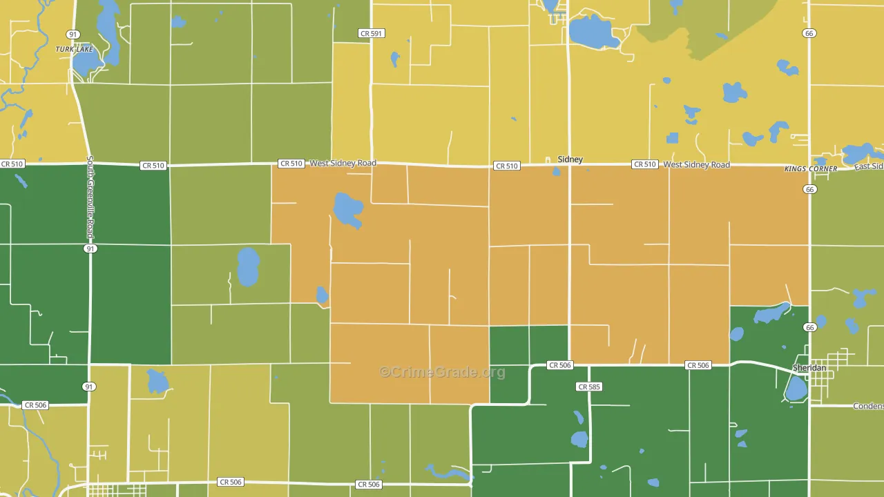 Sidney, MI Map of Murder Rates