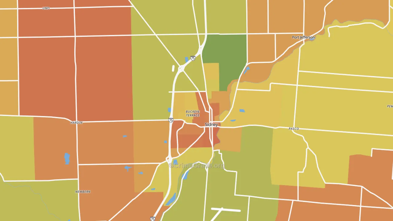 Sidney, OH Map of Murder Rates
