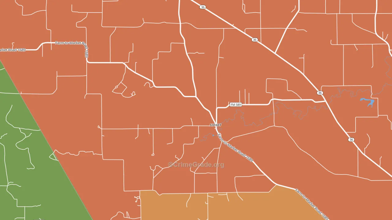 Sidney, TX Map of Murder Rates