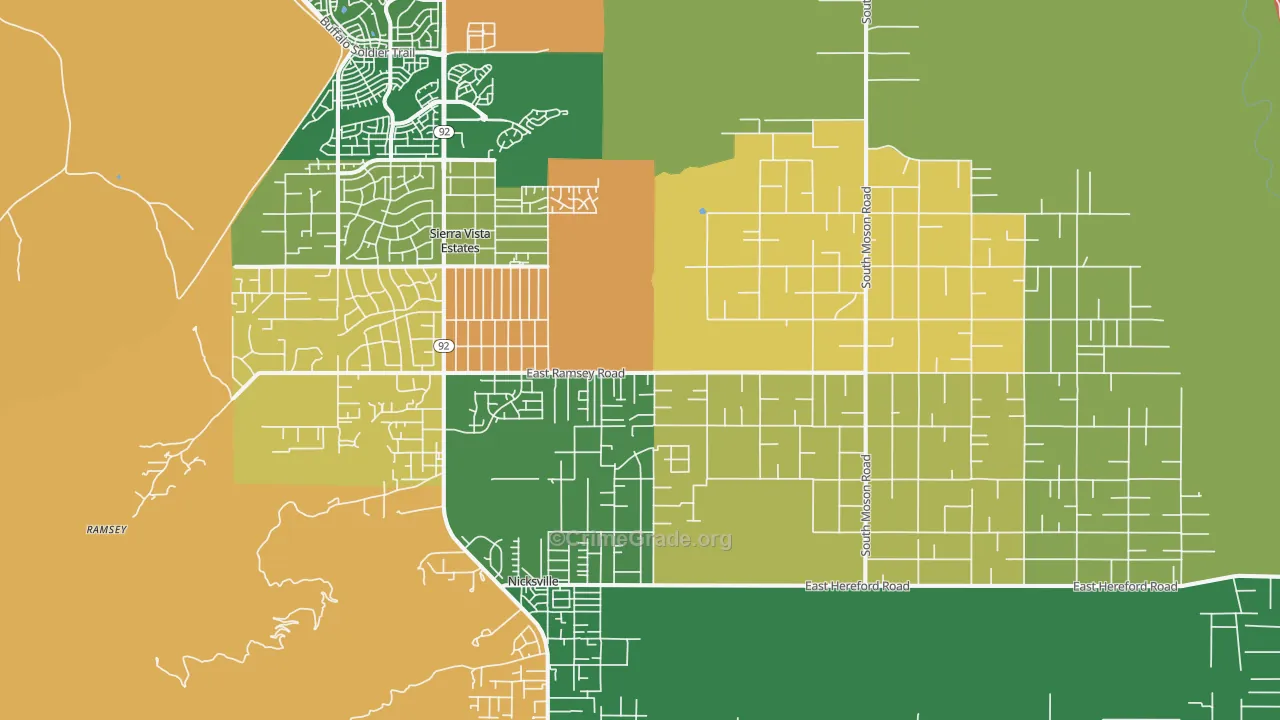 Sierra Vista Southeast, AZ Map of Murder Rates