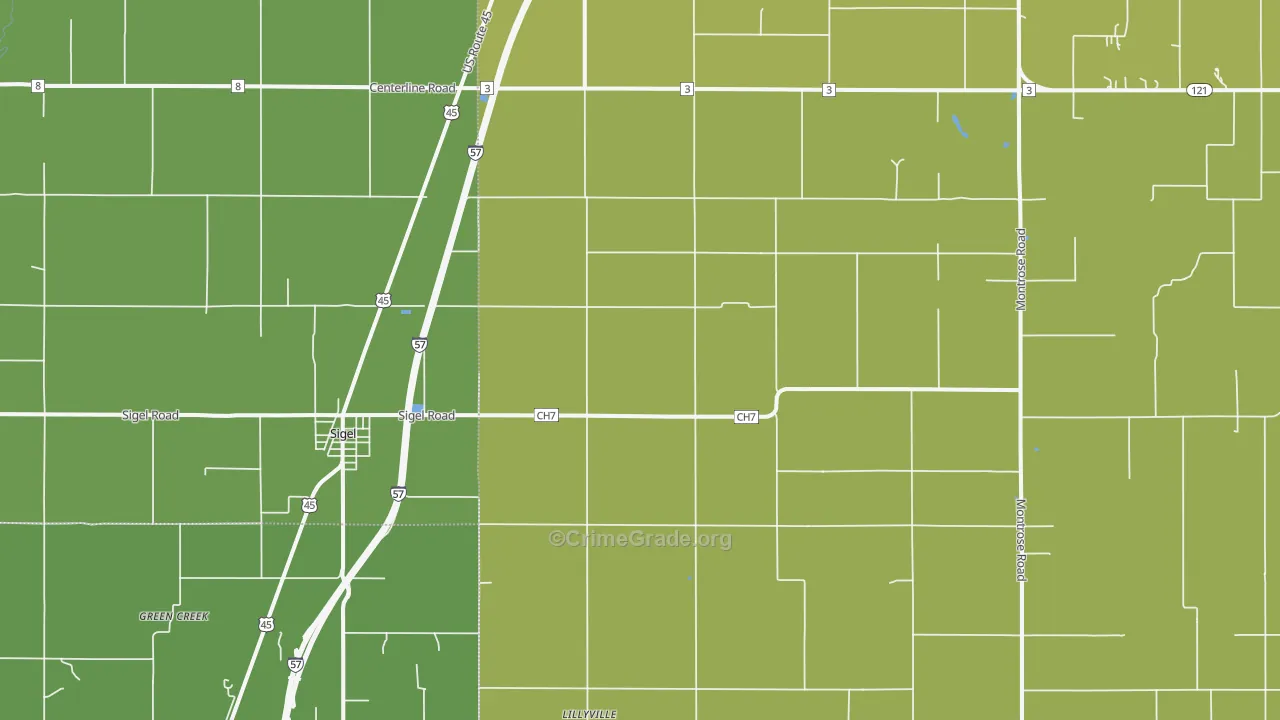 Sigel, IL Map of Murder Rates