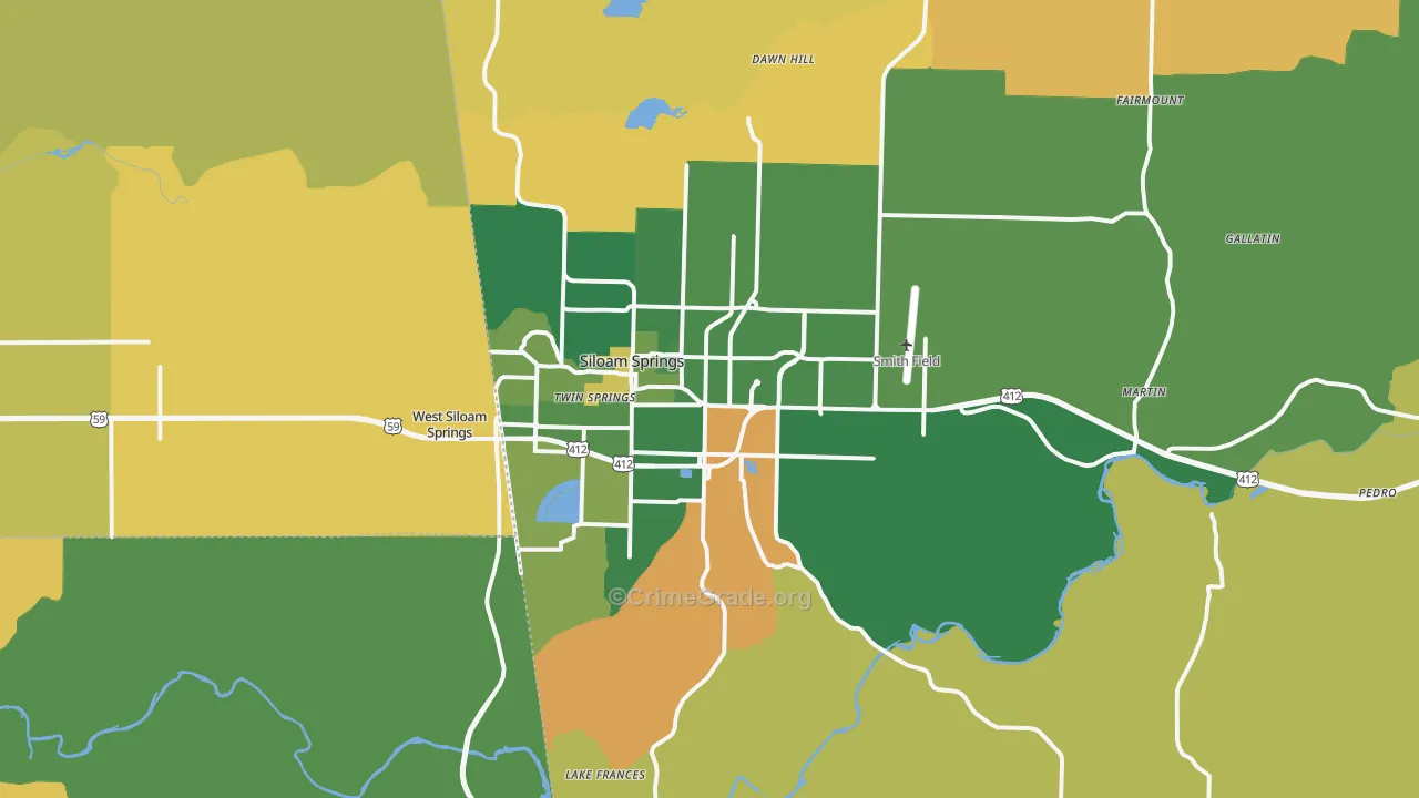 Siloam Springs, AR Map of Murder Rates