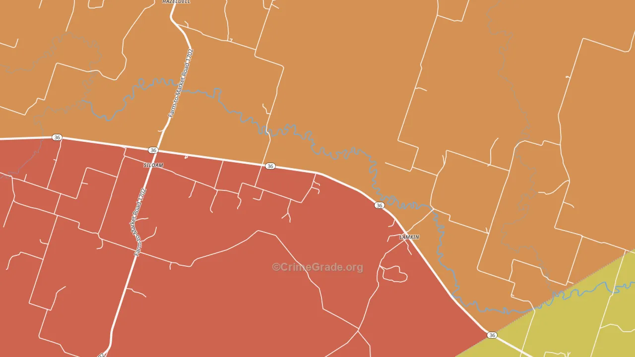 Siloam, TX Map of Murder Rates