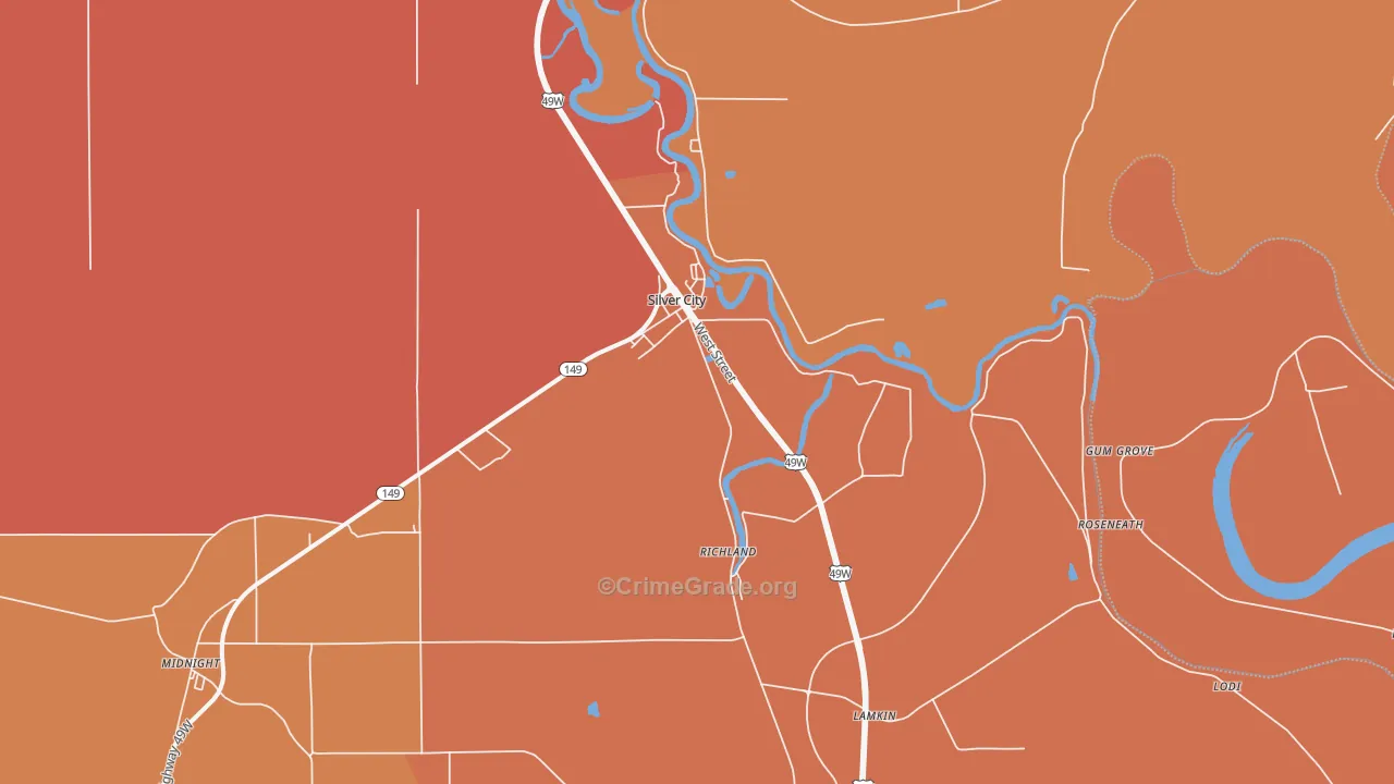 Silver City, MS Map of Murder Rates