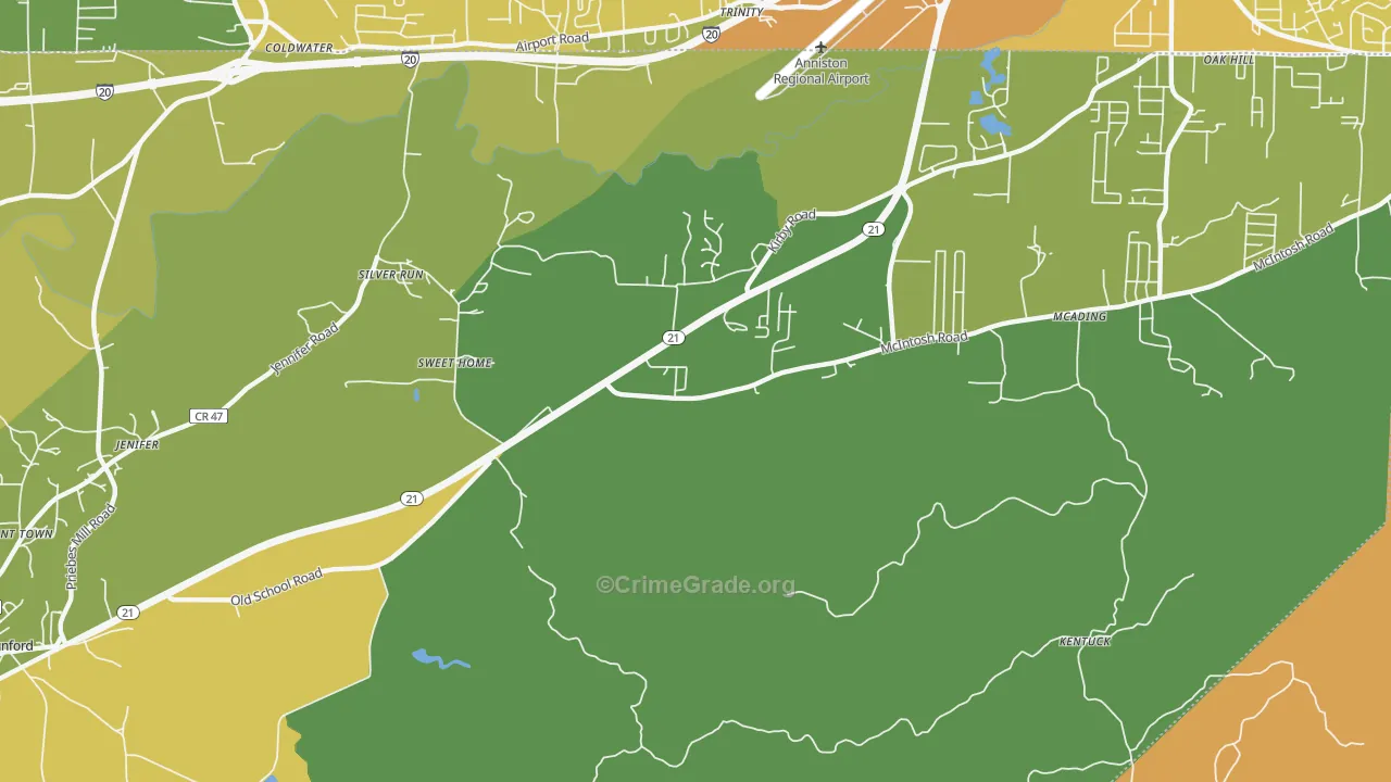 Silver Run, AL Map of Murder Rates