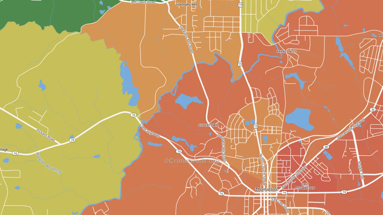 Silvertown, GA Map of Murder Rates
