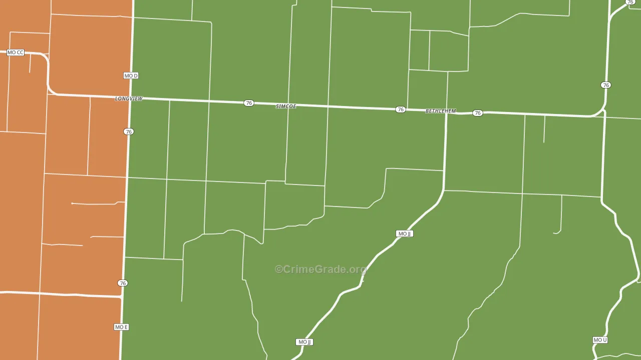 Simcoe, MO Map of Murder Rates