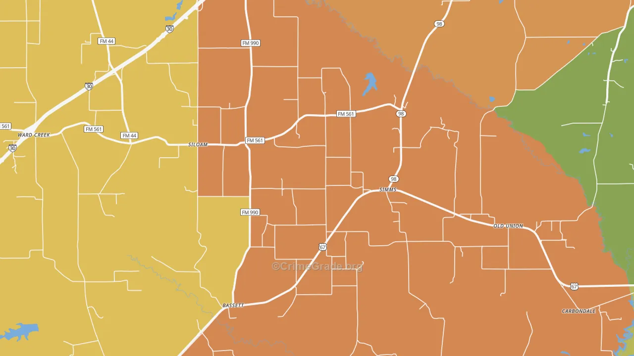 Simms, TX Map of Murder Rates