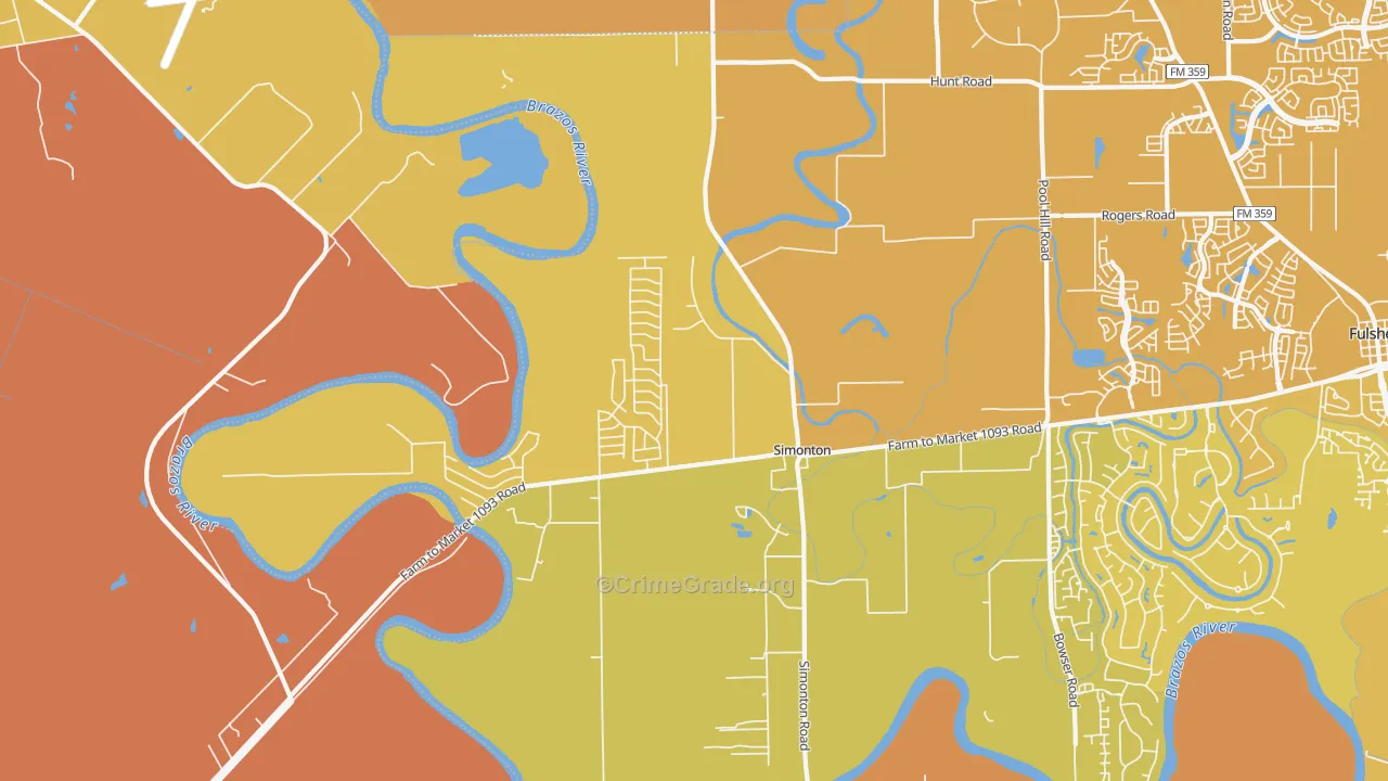 Simonton, TX Map of Murder Rates