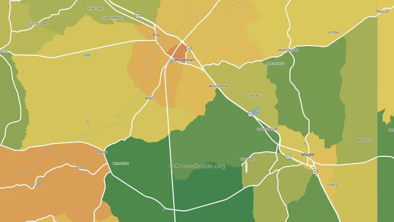 Simpson County, MS Map of Murder Rates