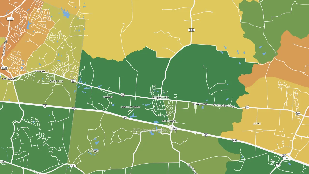 Simpsonville, KY Map of Murder Rates