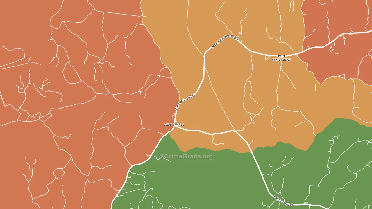 Sims Chapel, AL Map of Murder Rates