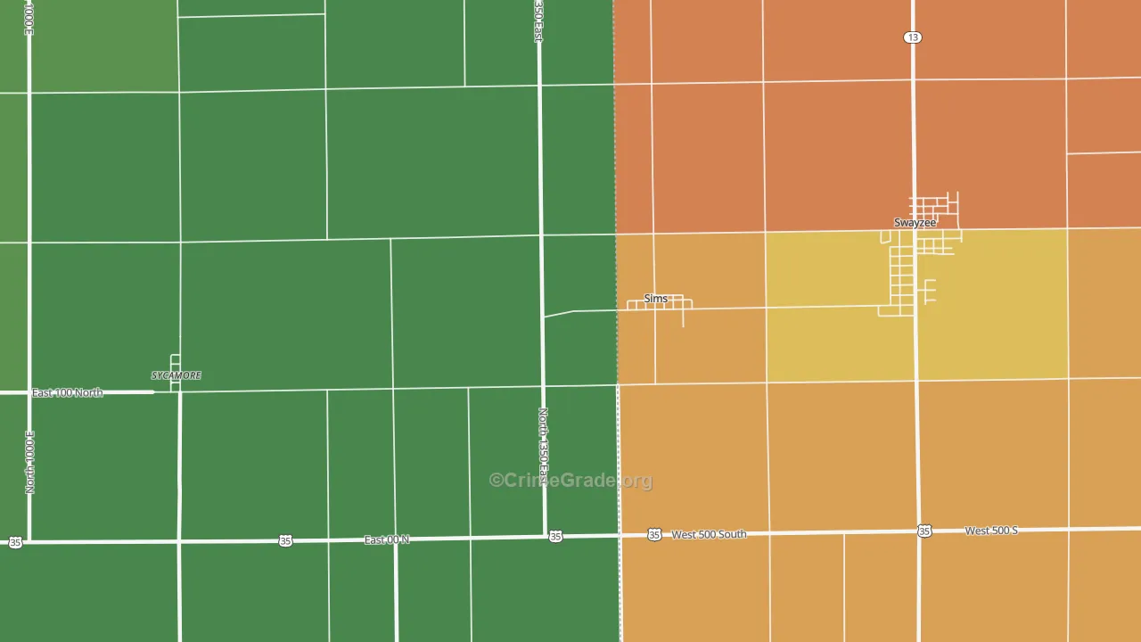 Sims, IN Map of Murder Rates