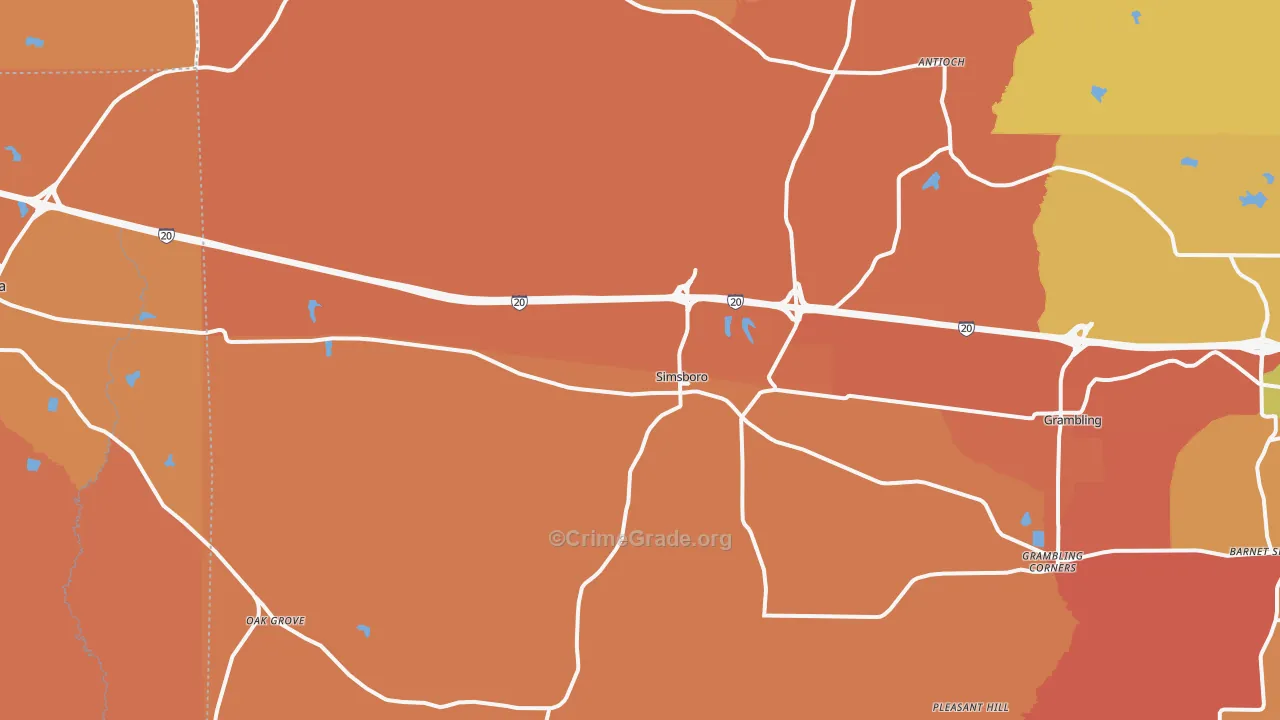Simsboro, LA Map of Murder Rates