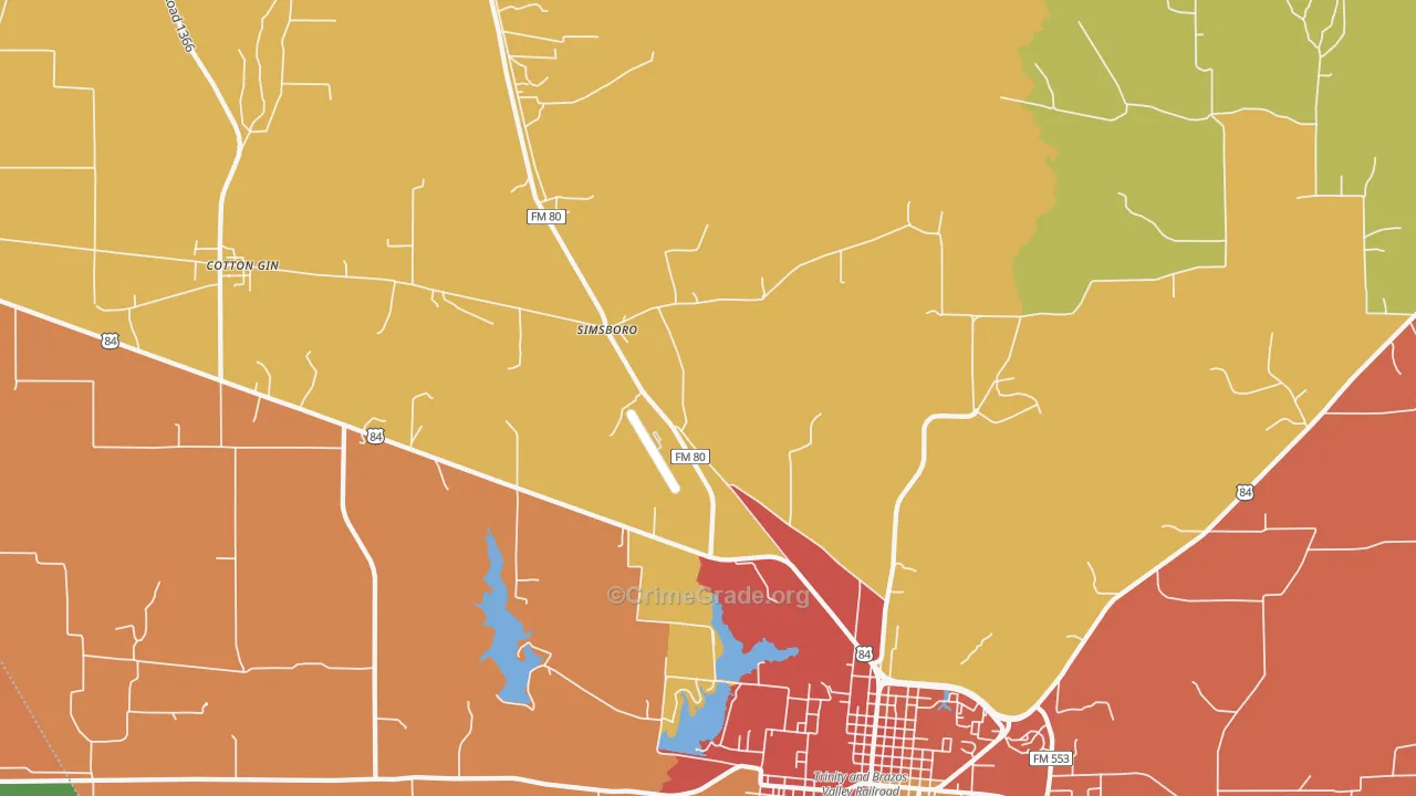 Simsboro, TX Map of Murder Rates