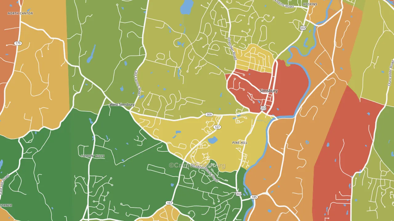 Simsbury, CT Map of Murder Rates