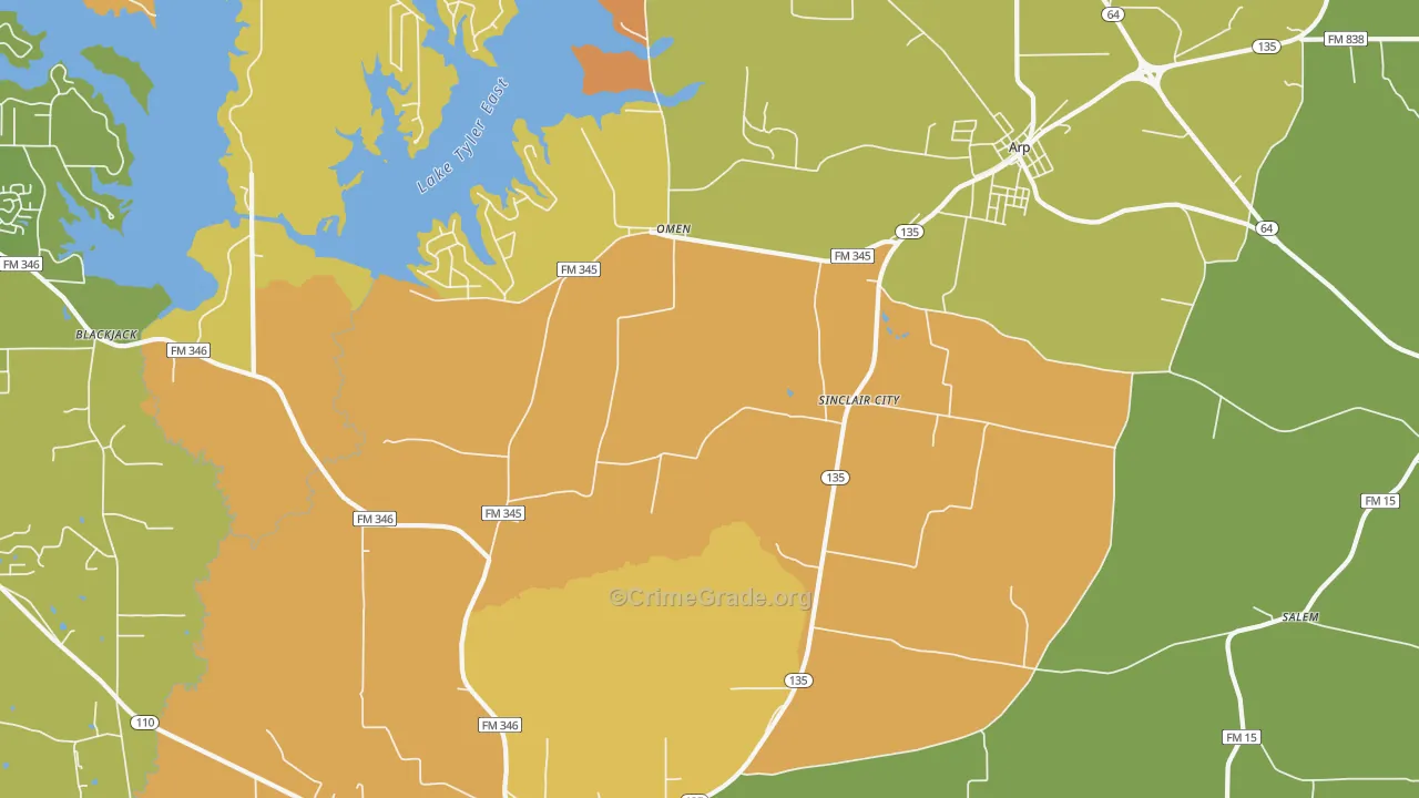 Sinclair City, TX Map of Murder Rates